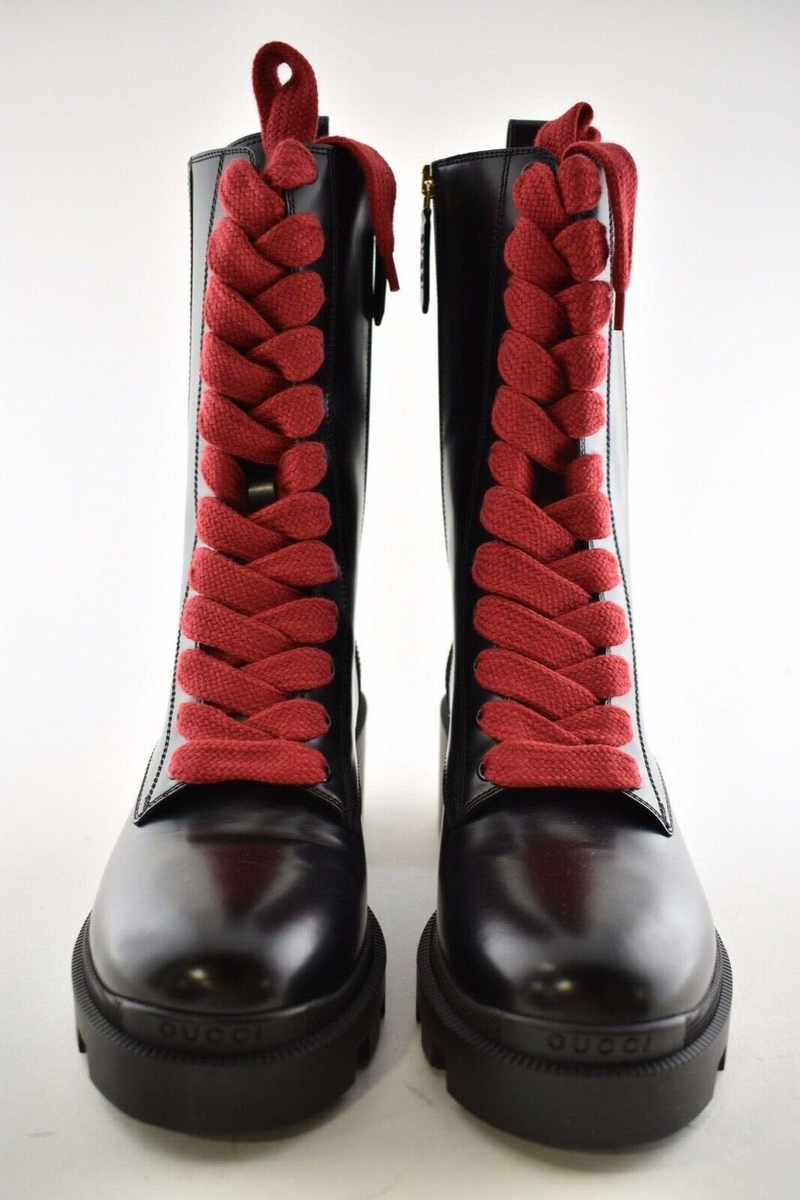 Gucci Trip Black Leather Red Green Web Stripe Mid Calf Block  display picture 3