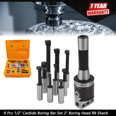 2'' Boring Head R8 Shank 9Pcs 1/2'' Carbide Boring Bar Set For Bridgeport Milling