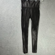 Spanx Leggings Womens Small Faux Leather Shiny Pants 2437 Black Tummy Shaping