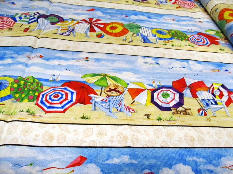 Sonnenschirm Strand Liegestuhl  Beach Vista Bordüre     Baumwolle  50x110cm - Bild 2 von 4