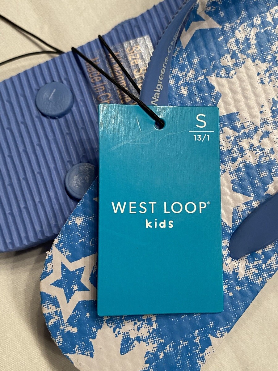 Kids Flip Flop West Loop Blue White Stars Size Small 13/1 Thong