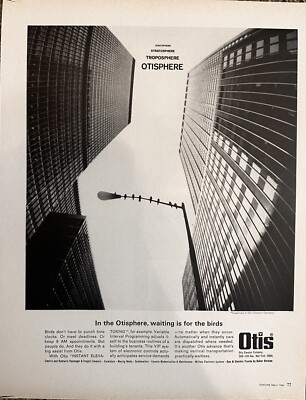 Otis Elevator Company Print Ad From 1966 - Black & White Skyscrapers