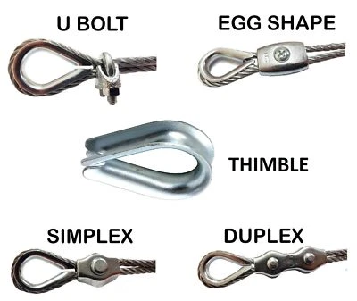 SMART HOUSE GB Simplex Duplex Egg Shape U Bolt Thimble Steel Wire Grips Clamp Clips Rope Cable