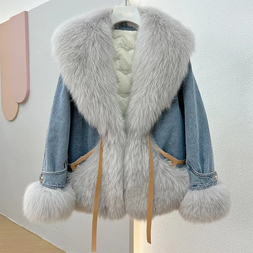 Winter Streetwear Real Fur Collar Coat Women Elegant Outerwear Fashion Jacket - Picture 11 of 26