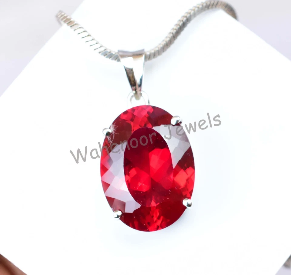 30 KT Lab-Grown Sangue Rosso Rubino Ovale 925 Argento Pendente Certificato - Immagine 3 di 4