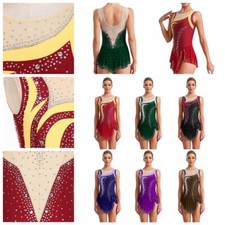 Women Leotard Splice Dress Patchwork Unitard Skating Bodysuit Ballet Rompers