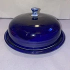 HPA Hull Pottery Association Blue Round Covered Cheese Brie Dish Butter Keeper
