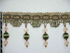 4" Classy Crystal Bead Tassel Fringe Trim Olive Green Per Yard