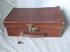 Vintage 1940's VERY SMALL WW2 EVACUEE BROWN SUITCASE Storage Box 12" x 7&frac12;" x 4&frac12;"