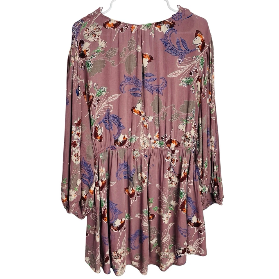 Romantic Gypsy Boho Blouse Womens 2X Purple Moody Floral Crocheted V Neck Flowy - Image 2 of 4