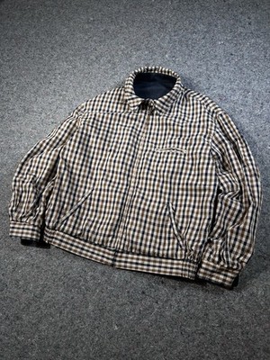 Aquascutum Reversible Harrington Jacket Mens L Navy Tattersall Plaid Zip Up