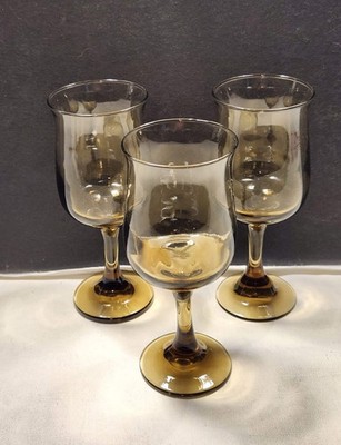 Vintage MCM Libbey TULIP Tawny Smoke Brown 8oz Water Stem Goblets 7 1/4''