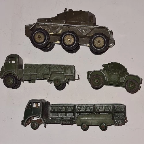 4 Vintage DINKY Military Models 10 Ton Army Truck,,Armoured Cars   50's