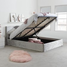Berlin Fabric Ottoman Storage Bed– Grey Crushed Velvet  3ft , 4ft , 4ft6,  5ft