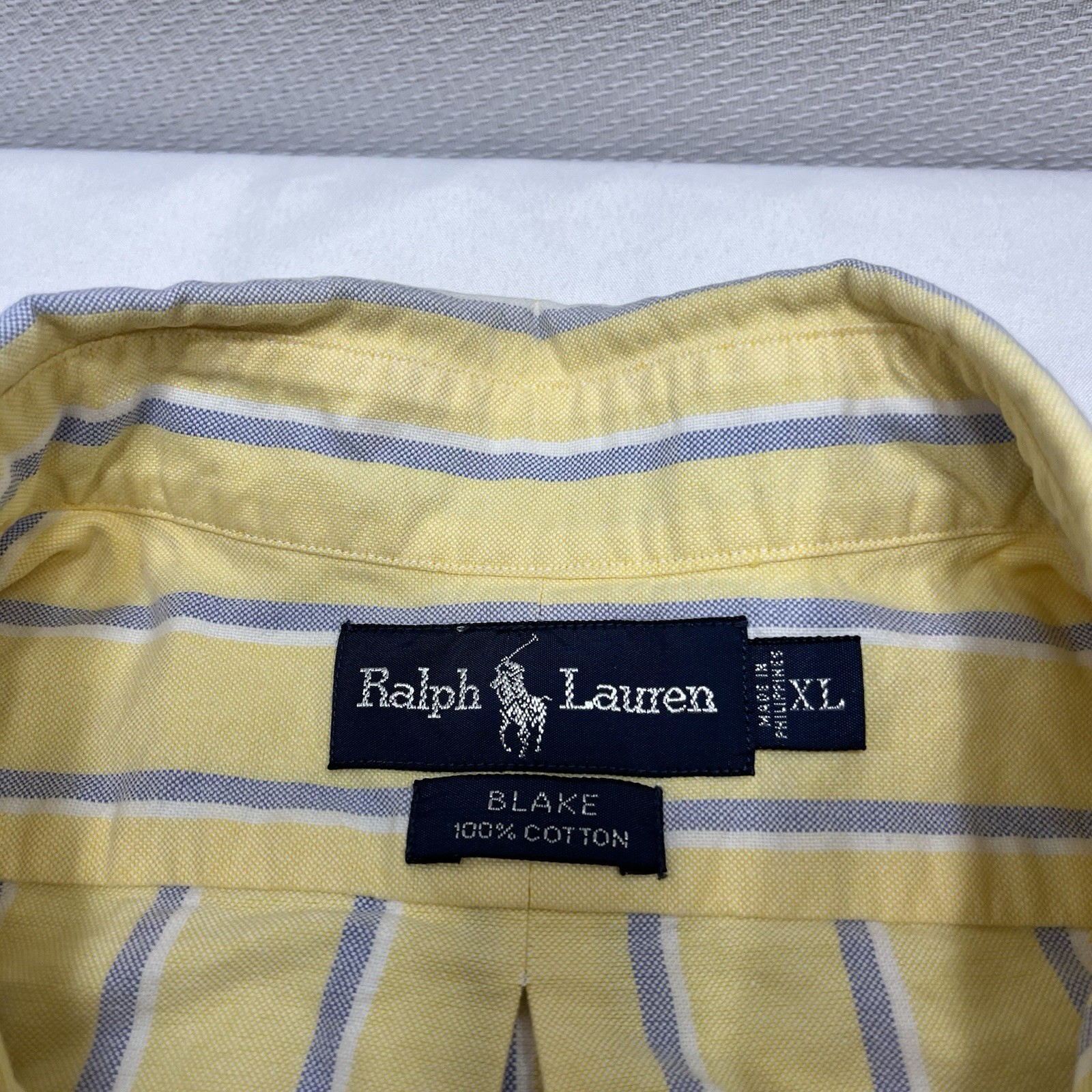 Vintage Ralph Lauren Blake Shirt Mens XL Yellow Blue Button Down Striped -Stains thumbnail 3