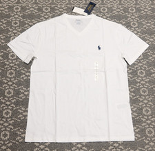 New Polo Ralph Lauren Men's V-Neck Tee T-Shirt - MEDIUM - White with Navy Logo