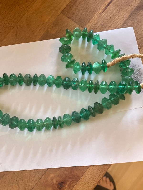 Antique African Trade Bead Necklace Green Vaseline Uranium 1900s Glass 28"