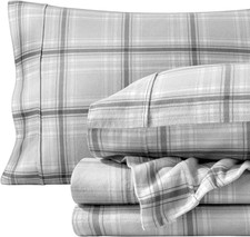 Velvety Soft 100 Cotton Flannel Sheet Set - Queen Tartan Plaid