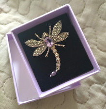 925 Silber Markasit und Amethyst Libelle Brosche