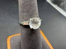 Vintage Sterling Silver 925 Ring Round Faceted Clear Crystal Solitaire Size 6.25