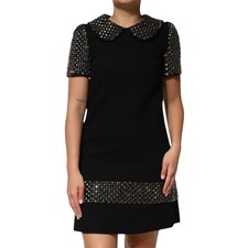 DOLCE & GABBANA Dress Black Crystal Embellished CollaredMini IT38/US4/XS 4430usd