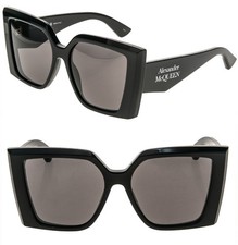 ALEXANDER MCQUEEN AM0467S 0467 Black Angular Logo Butterfly Sunglasses 001