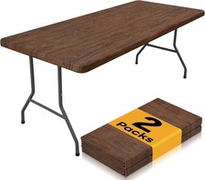 2 Pack Rectangle Table Cloth 6 Foot, Waterproof Elastic Fitted Tablecloths,