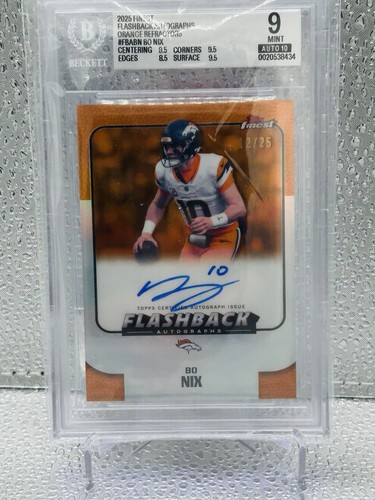 2025 Topps Finest - Flashback Autographs Bo Nix #FBA-BN Orange Refractor /25...