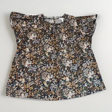 Time and Tru Women's Flutter Sleeve Blouse Size Large (12-14) Black Soot Ditsy