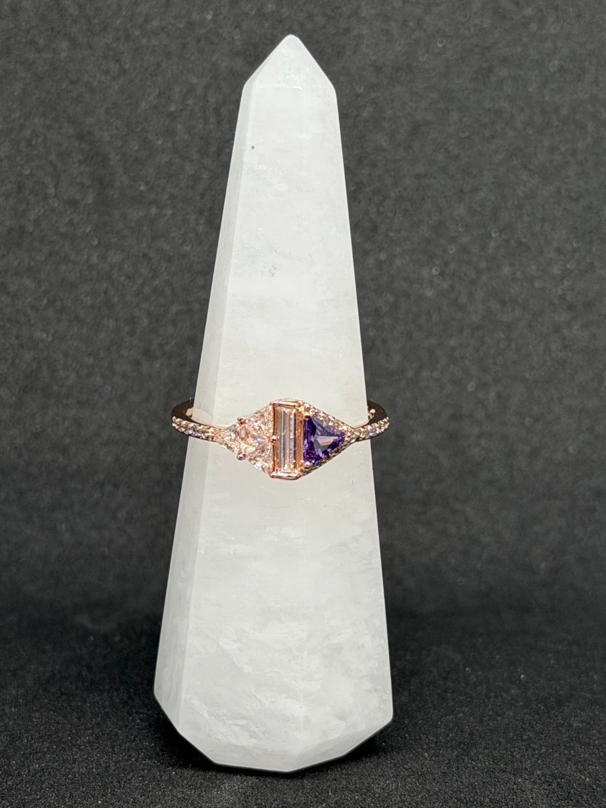 Bomb Party Ring Sz 11  "Mirrored Image" Dark Amethyst CZ on Rose Gold image 4