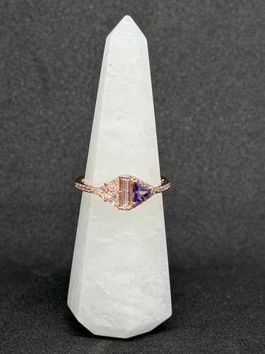 Bomb Party Ring Sz 11  "Mirrored Image" Dark Amethyst CZ on Rose Gold image 4