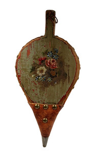 Antique Fireplace Bellows Wood and Leather Handmade Hand Painted FREE US SHIP!