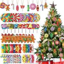 60 Pieces Christmas Peppermint Candy Hanging Ornaments Wood Christmas Tree Lo...