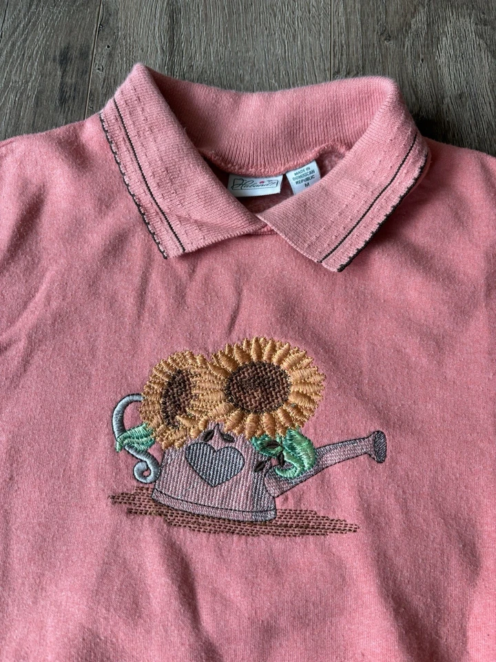 Винтажный Haband 90-х годов подсолнечника полив может розовый толстовка свитер пуловер средний - Изображение 4 из 4