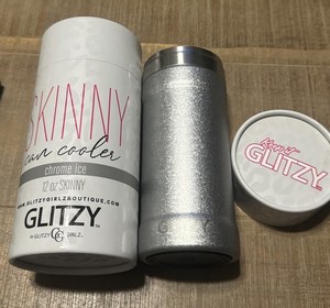 NEW Glitzy Girlz Skinny Can Cooler 12 oz Chrome Ice Stainless Steel Insulated