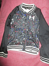 Under Armour Kids Black Poly UA Storm Paint Splatter Bomber Varsity Jacket Sz M