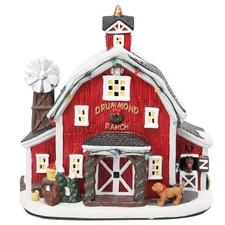 Ceramic Christmas Village House, 8.26 Inch LED Battery Operated Drummond Ranc...