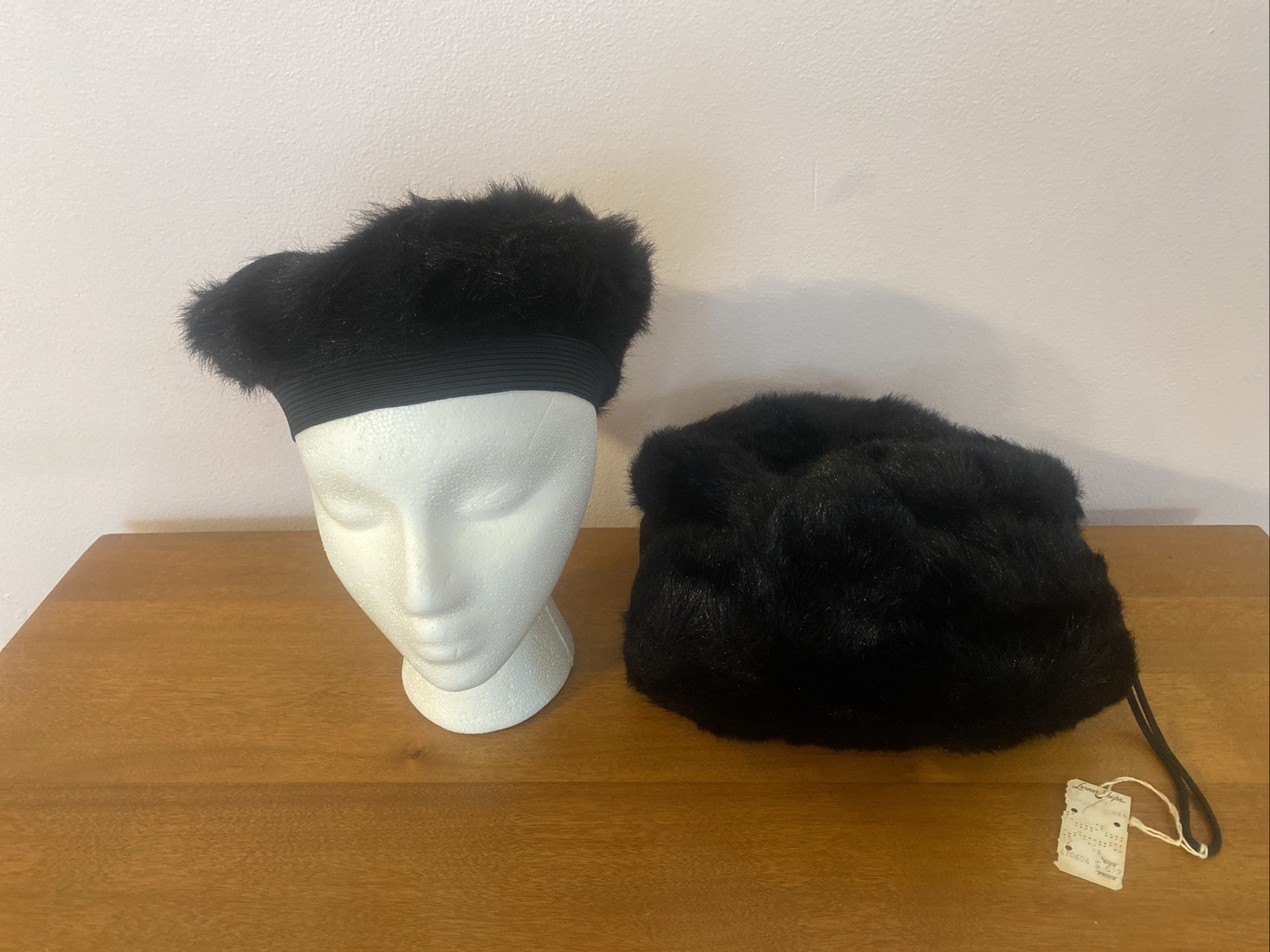 1960s faux mink fur beret hat with matching hand muff.