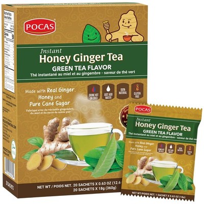 Honey Ginger Instant Tea Powder, Green Tea Flavor, Ginger Extract & Real Swee...