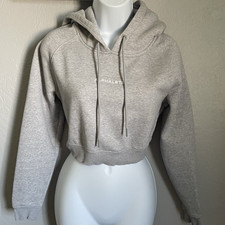 ALPHALETE Women's Cropped Hoodie XS Gray Pullover Long Sleeve Hooded Sweatshirt