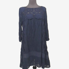 Anthropologie Holding Horses Dress Blue Small Swing Trapeze Lined  3/4 Sleeve