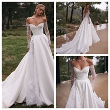 Unique satin wedding dress wedding dress 32-60 m. lace sleeves lace up