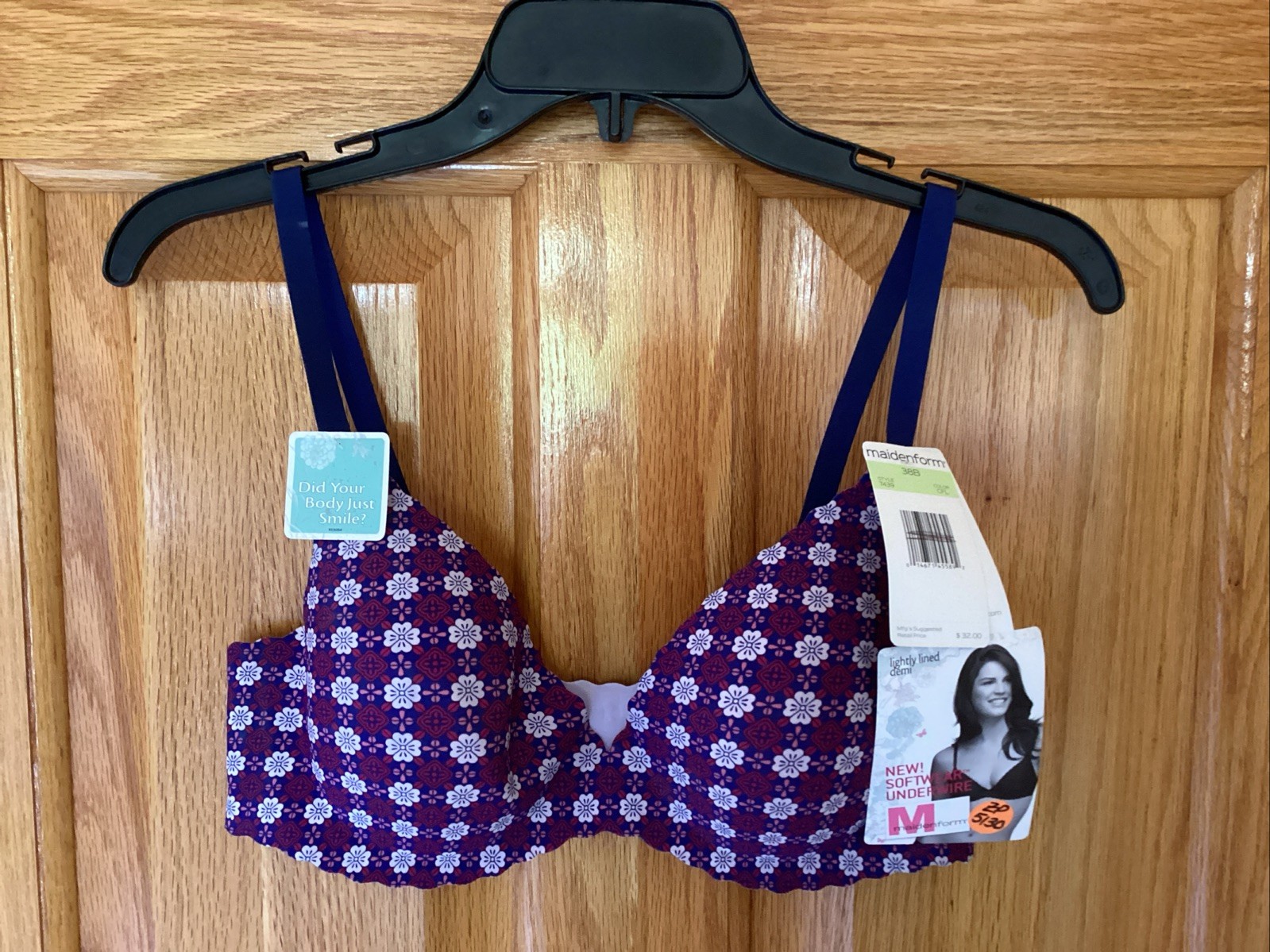 Maidenform Women’s Size 38B Blue Floral Softwear Underwire Demi Bra ZP-5130