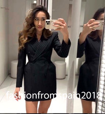 ZARA NEW WOMAN ZW COLLECTION PINSTRIPE BLAZER DRESS GREY XS-L 3736/048/802