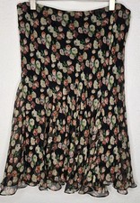 Lauren Ralph Lauren Floral Black Ruffle Pull on Chiffon Skirt Fairy Womens Sz L