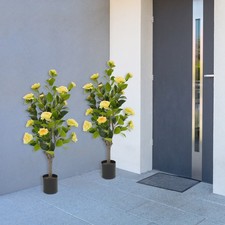 2 Pack Artificial Tea Rose Tree Artificial Plant 20 Yellow Flowers Each Piece