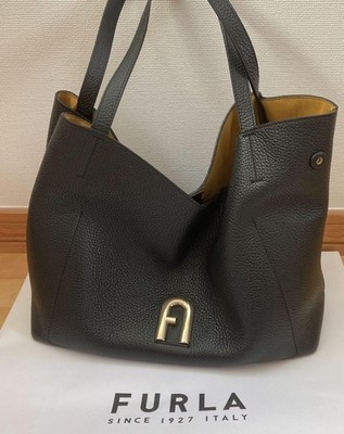FURLA Primula Black Leather Shoulder Bag Large Hobo Authentic Excellent