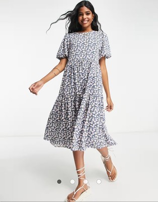 tiered smock midi dress Smock Tiered Midi Dress