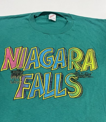 Vintage 80’s Size L Niagara Falls T-Shirt USA Single Stitch Green - Picture 3 of 10