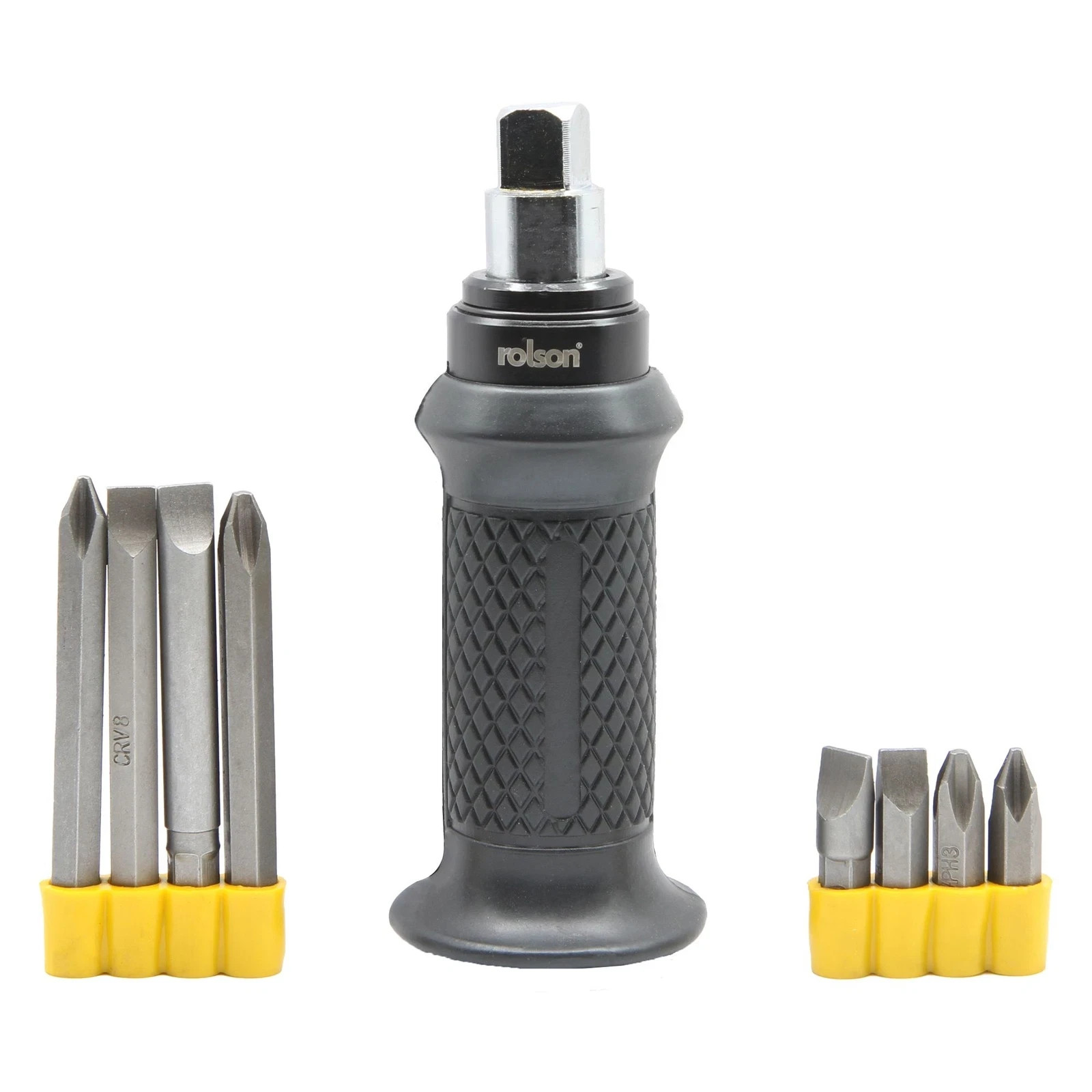 Rolson Impact Driver 1/2inch Square Composite Handle 8 Bits 38815